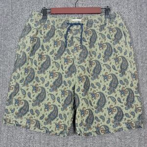 Michael Brandon Essentials Shorts Mens XL Green Paisley Elastic Waist Drawstring